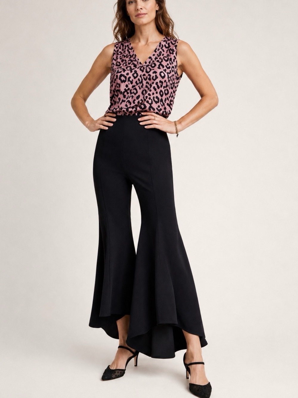 Anthropologie Zinnia Black Wide Leg High Rise High Low Hem Flare Pants 2